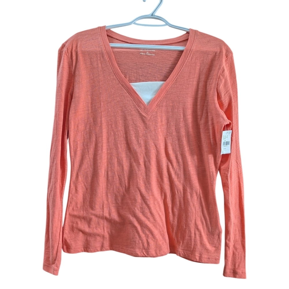 Soft Knit V-Neck Essential Long Sleeve Top in Salmon